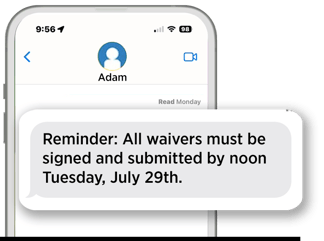 Smartphone showing automated deadline reminders for youth sports roster management, keeping coaches and parents on schedule